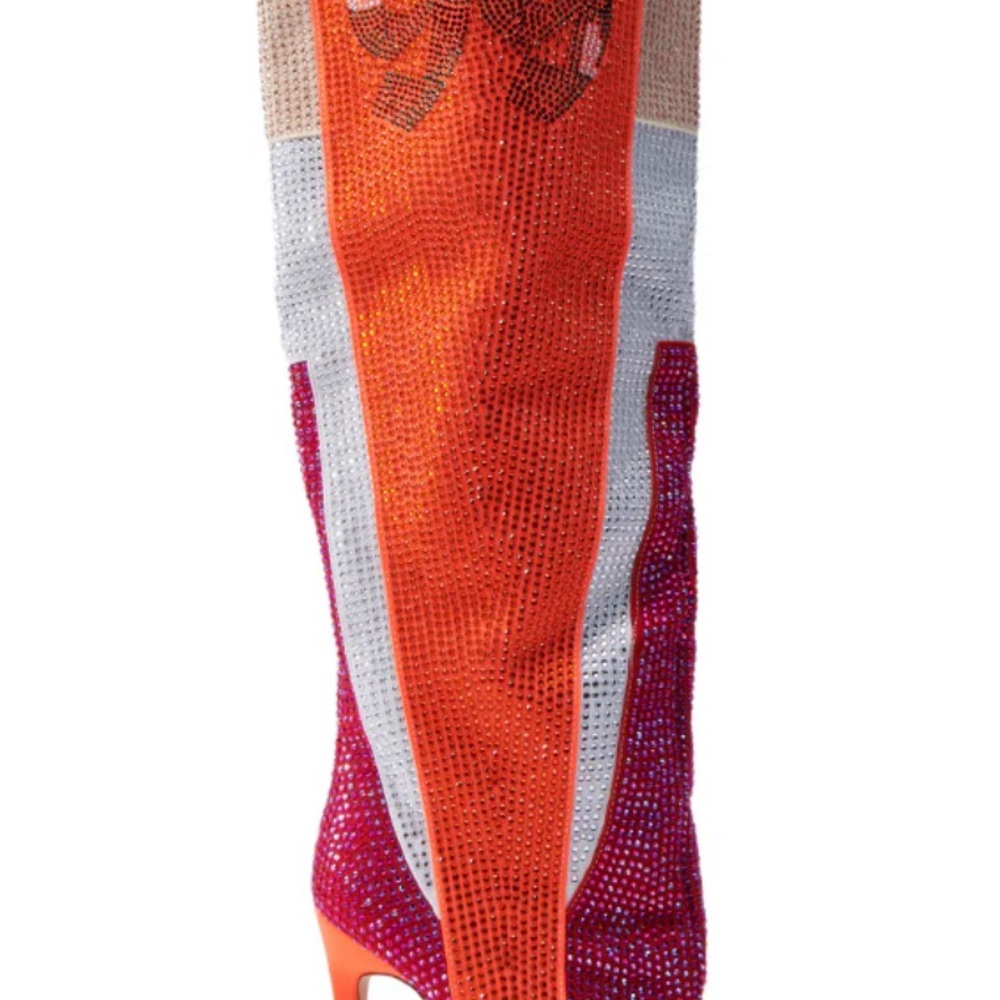 Azalea Y2K Hadley Sporty Knee Pink and Orange Rhinestone Thigh-High Boots 1999 - Picture 5 of 6